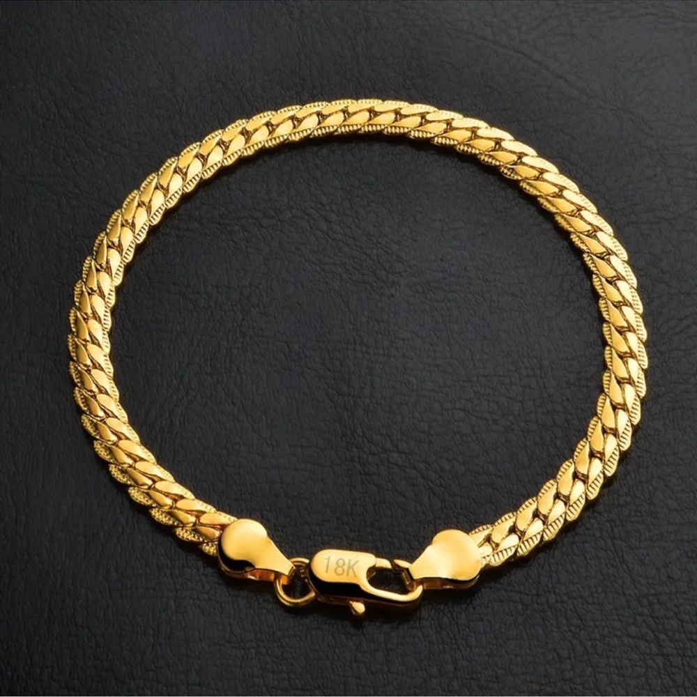 8 Inch Gold Bracelet 5MM Side Chain Bracelet For Woman Man Wedding Jewelry - Picture 3 of 4